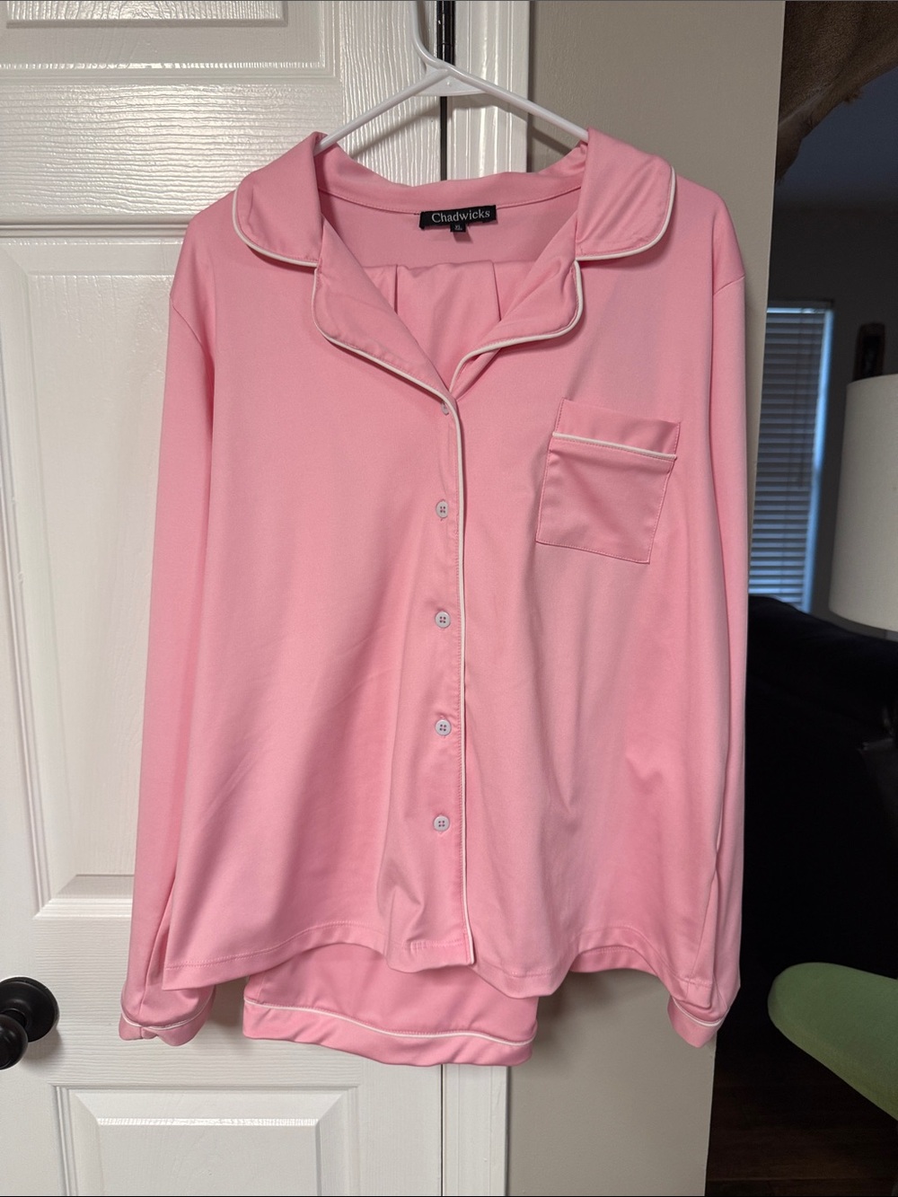 Chadwicks Light Pink Pajama Button-Up Top with White Trim